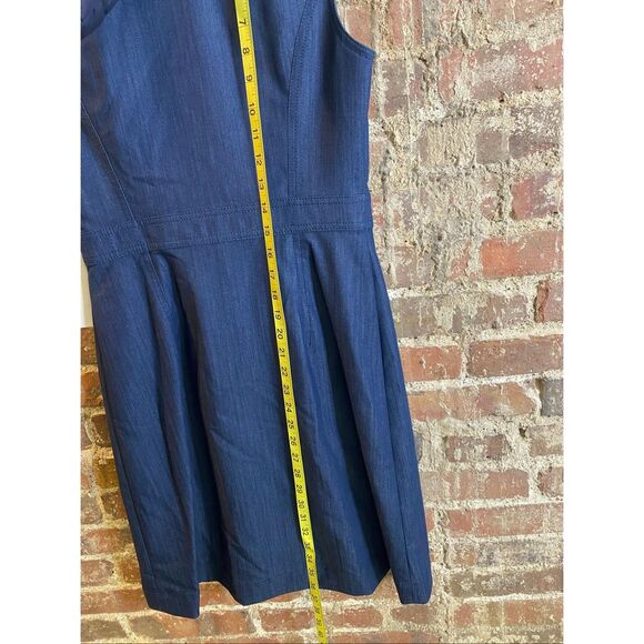 CALVIN KLEIN • NWT • Blue Denim Sleeveless Gold Detail Front Zip Knee-Length Dre - Picture 7 of 11